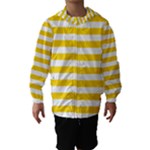 Horizontal Stripes - White and Gold Yellow Hooded Wind Breaker (Kids)