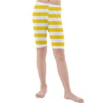 Horizontal Stripes - White and Gold Yellow Kid s Mid Length Swim Shorts