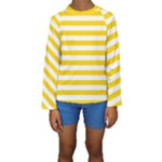 Horizontal Stripes - White and Gold Yellow Kid s Long Sleeve Swimwear