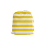 Horizontal Stripes - White and Gold Yellow Drawstring Pouch (M)