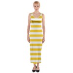 Horizontal Stripes - White and Banana Yellow Fitted Maxi Dress