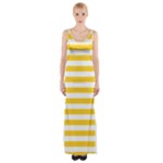 Horizontal Stripes - White and Banana Yellow Maxi Thigh Split Dress