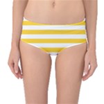 Horizontal Stripes - White and Banana Yellow Mid-Waist Bikini Bottoms