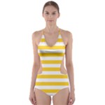 Horizontal Stripes - White and Banana Yellow Cut-Out One Piece Swimsuit