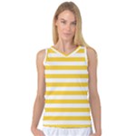 Horizontal Stripes - White and Banana Yellow Women s Basketball Tank Top