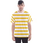 Horizontal Stripes - White and Deep Lemon Yellow Men s Sport Mesh Tee