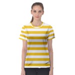 Horizontal Stripes - White and Deep Lemon Yellow Women s Sport Mesh Tee