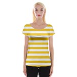 Horizontal Stripes - White and Deep Lemon Yellow Women s Cap Sleeve Top