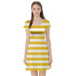 Horizontal Stripes - White and Deep Lemon Yellow Short Sleeve Skater Dress
