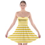 Horizontal Stripes - White and Deep Lemon Yellow Strapless Bra Top Dress