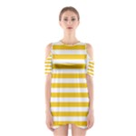 Horizontal Stripes - White and Deep Lemon Yellow Women s Cutout Shoulder Dress