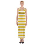 Horizontal Stripes - White and Deep Lemon Yellow Fitted Maxi Dress
