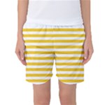 Horizontal Stripes - White and Deep Lemon Yellow Women s Basketball Shorts