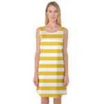 Horizontal Stripes - White and Deep Lemon Yellow Sleeveless Satin Nightdress