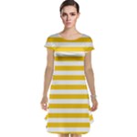Horizontal Stripes - White and Deep Lemon Yellow Cap Sleeve Nightdress
