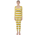 Horizontal Stripes - White and Deep Lemon Yellow Long Sleeve Catsuit