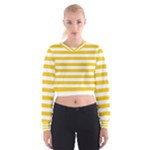 Horizontal Stripes - White and Deep Lemon Yellow Women s Cropped Sweatshirt
