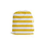 Horizontal Stripes - White and Deep Lemon Yellow Drawstring Pouch (M)
