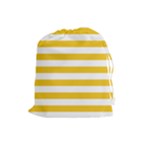 Horizontal Stripes - White and Deep Lemon Yellow Drawstring Pouch (L)