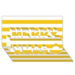 Horizontal Stripes - White and Deep Lemon Yellow Merry Xmas 3D Greeting Card (8x4)