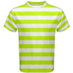 Horizontal Stripes - White and Fluorescent Yellow Men s Cotton Tee