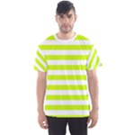 Horizontal Stripes - White and Fluorescent Yellow Men s Sport Mesh Tee