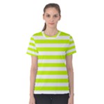 Horizontal Stripes - White and Fluorescent Yellow Women s Cotton Tee