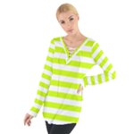 Horizontal Stripes - White and Fluorescent Yellow Women s Tie Up Tee