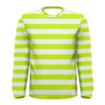 Horizontal Stripes - White and Fluorescent Yellow Men s Long Sleeve T-shirt