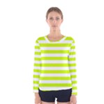Horizontal Stripes - White and Fluorescent Yellow Women s Long Sleeve T-shirt