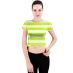 Horizontal Stripes - White and Fluorescent Yellow Crew Neck Crop Top