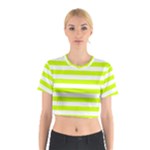 Horizontal Stripes - White and Fluorescent Yellow Cotton Crop Top