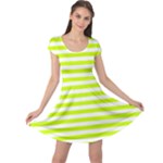 Horizontal Stripes - White and Fluorescent Yellow Cap Sleeve Dress