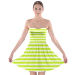 Horizontal Stripes - White and Fluorescent Yellow Strapless Bra Top Dress