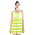 Horizontal Stripes - White and Fluorescent Yellow Scoop Neck Skater Dress