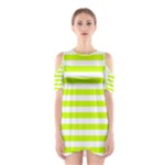 Horizontal Stripes - White and Fluorescent Yellow Women s Cutout Shoulder Dress