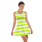 Horizontal Stripes - White and Fluorescent Yellow Cotton Racerback Dress