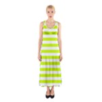Horizontal Stripes - White and Fluorescent Yellow Full Print Maxi Dress