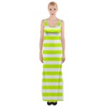 Horizontal Stripes - White and Fluorescent Yellow Maxi Thigh Split Dress