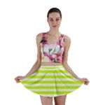 Horizontal Stripes - White and Fluorescent Yellow Mini Skirt