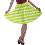 Horizontal Stripes - White and Fluorescent Yellow A-line Skater Skirt