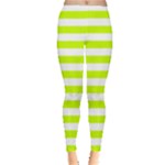 Horizontal Stripes - White and Fluorescent Yellow Women s Leggings