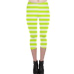 Horizontal Stripes - White and Fluorescent Yellow Capri Leggings