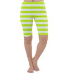Horizontal Stripes - White and Fluorescent Yellow Cropped Leggings