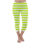 Horizontal Stripes - White and Fluorescent Yellow Capri Winter Leggings