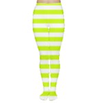 Horizontal Stripes - White and Fluorescent Yellow Women s Tights