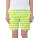 Horizontal Stripes - White and Fluorescent Yellow Women s Basketball Shorts