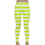 Horizontal Stripes - White and Fluorescent Yellow Yoga Leggings
