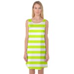 Horizontal Stripes - White and Fluorescent Yellow Sleeveless Satin Nightdress