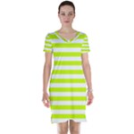 Horizontal Stripes - White and Fluorescent Yellow Short Sleeve Nightdress